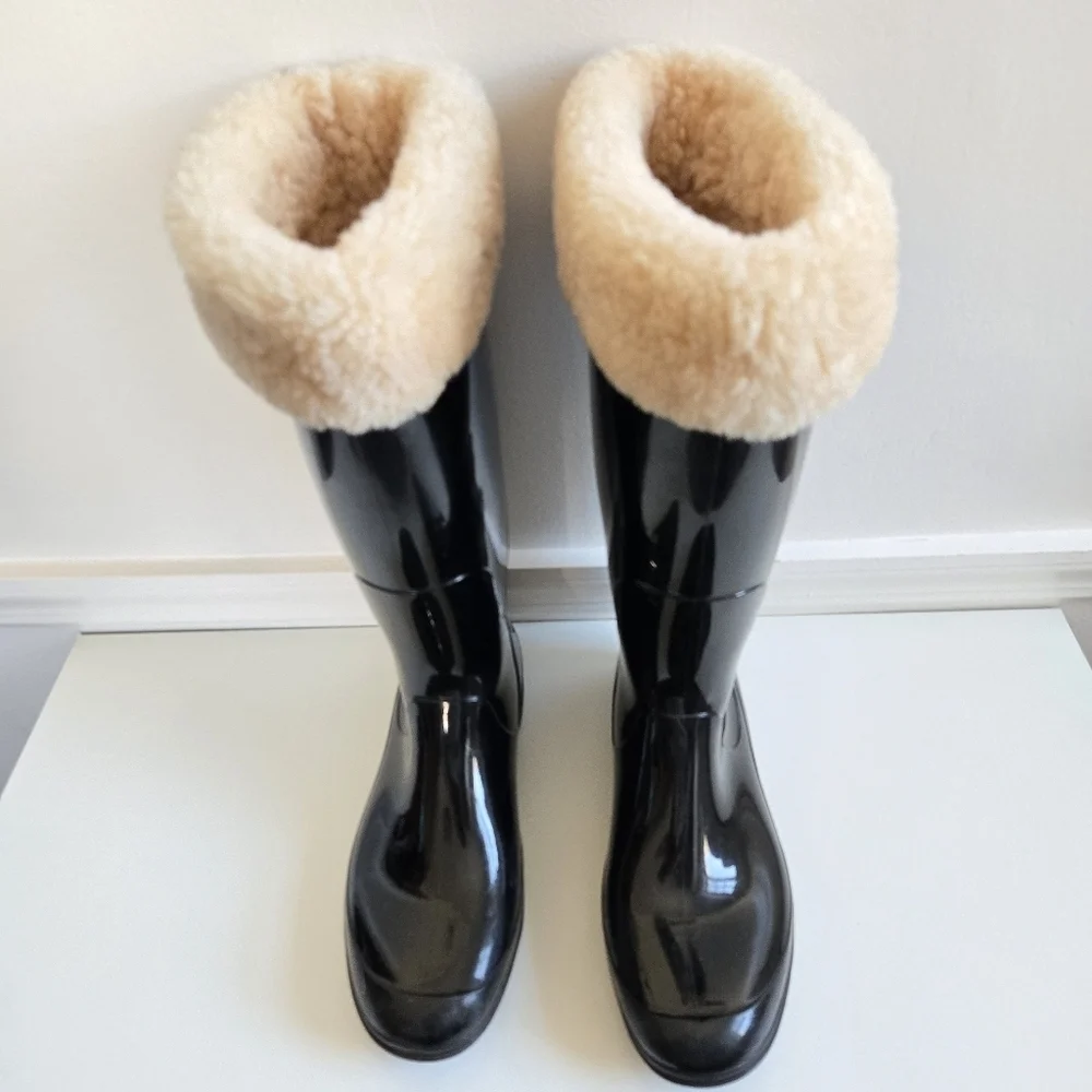 Kamik Paige Rubber Rain/Snow Glossy Black Shearling Lining Boots Size 9